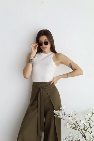 JANE - Wide-leg Pants in Cotton-Linen Blend