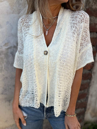 Women's V-neck Mid-sleeve Hollow Cardigan Top