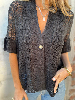 Women's V-neck Mid-sleeve Hollow Cardigan Top